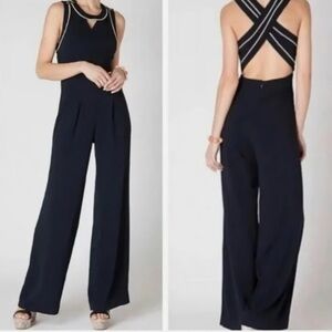Anthropologie Cartonnier Wide Leg Jumpsuit in Navy Sz 6 Nautical Aviator Style